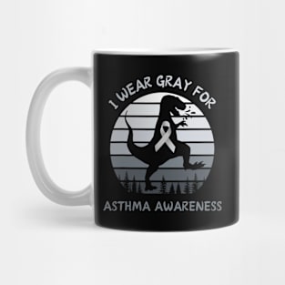 I Wear Gray For Asthma Awareness T-Rex Retro Sunset Mug